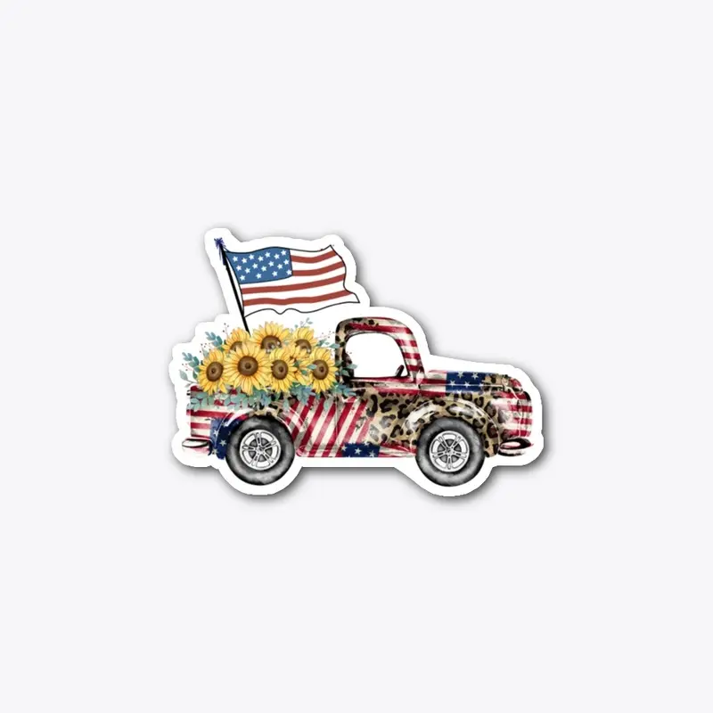 Patriotic Truck With Sunflowers