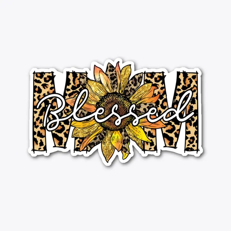 Blessed Mom Leopard Print With Sunflower